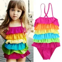 Летний детский хлопковый купальник-бикини в радужную полоску для маленьких девочек, купальный костюм, купальный костюм