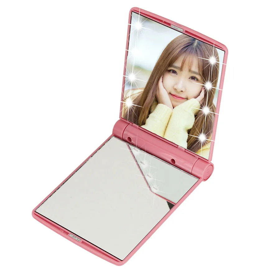 Косметики для макияжа Косметический Складной Портативный компактное карманное зеркало с 8 светодиодный свет лампы ярко-розовый#8