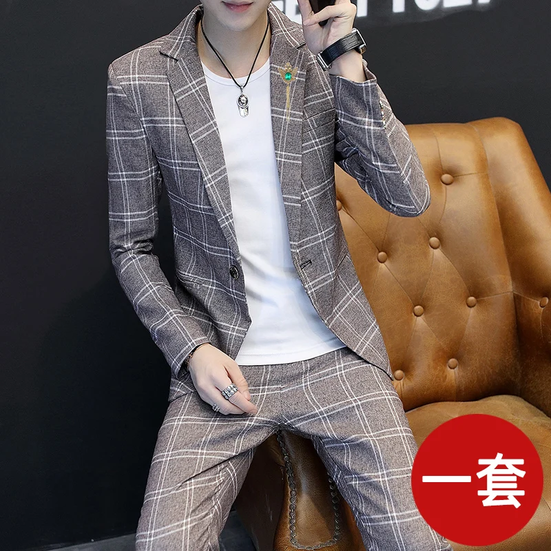 

custom Suit Suit Men's Spring 2019 New Korean Style Small Suit Trendy Hairstylist Checker Leisure