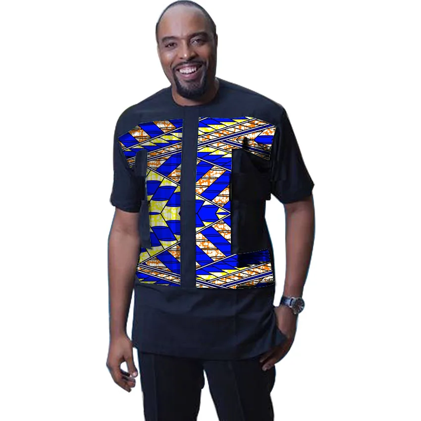 

African Print Shirt Men Patchwork Fashion Dashiki Ankara Shirt Short Sleeve Tops Custom Made Africa Clothing