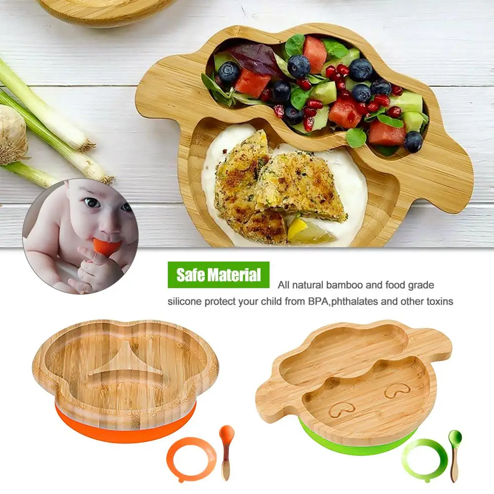 

Tableware Set Baby Bamboo Suction Bowl Matching Spoon Set Feeding Bowl Suction Spoon Snack Tray Suit Restaurant supplies
