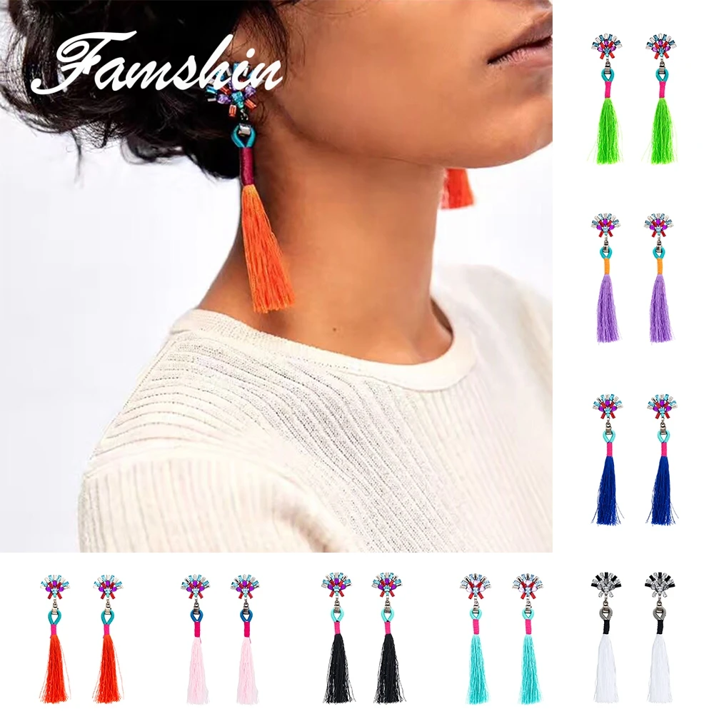 FAMSHIN 2017 New Fashion Statement Jewelry Tassel Long Earring For Women 2 Colors Wedding Dangle Drop Earrings Wholesale | Украшения и