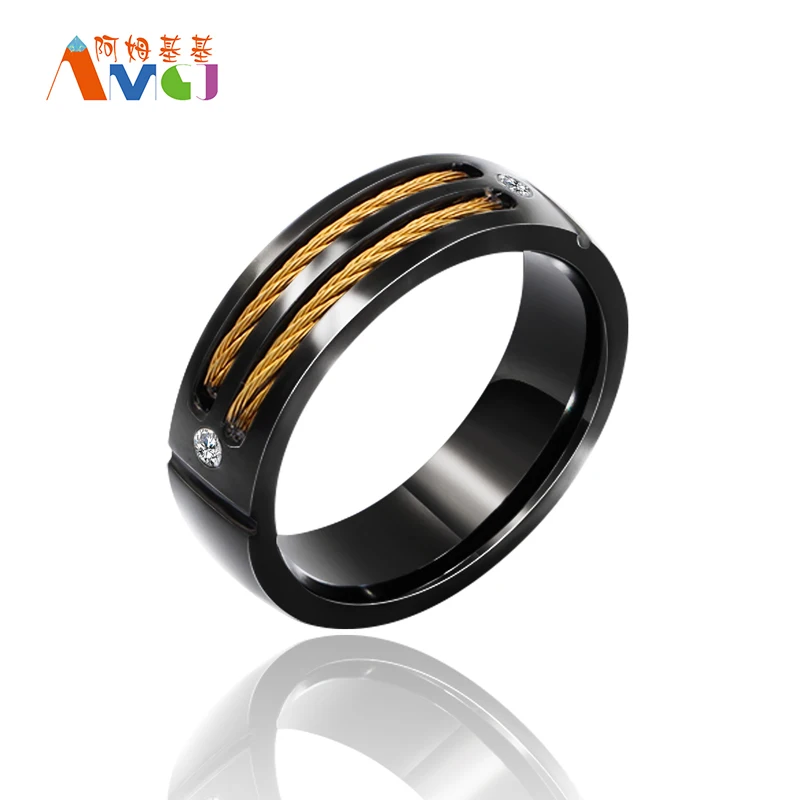 Double Wire Ring For Men Black Stainless Steel Knuckles Wedding Ring