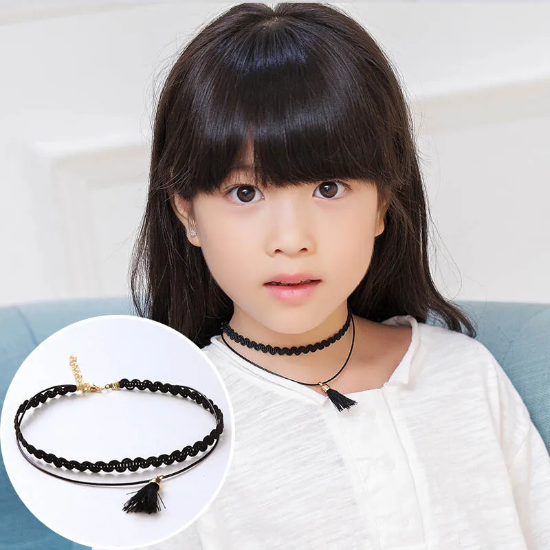 Ожерелье Черное изысканное модное готическое детское ожерелье для девочек кружевное красивое многослойное модное ювелирное изделие детское колье 1 шт. стрейч