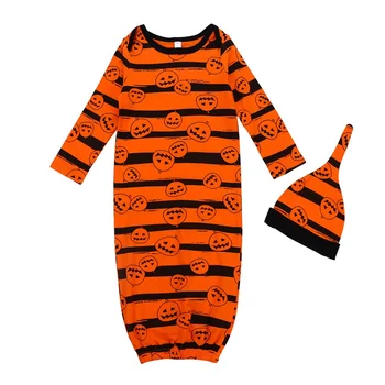 

Newborn Slumber Halloween pumpkin Sleeping Bag+Hat Set Cotton Girl Boy infant sleep sack Cocoon Saco De Dormir Para Bebe