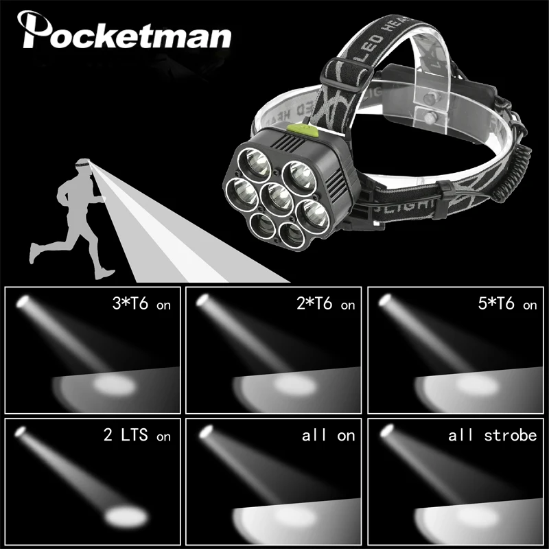 

Bright 6 Modes Waterproof 18650 xml t6 led headlamp 5 T6 LEDS USB Rechargeable Headlight Safety Lamp for Camping Fishing