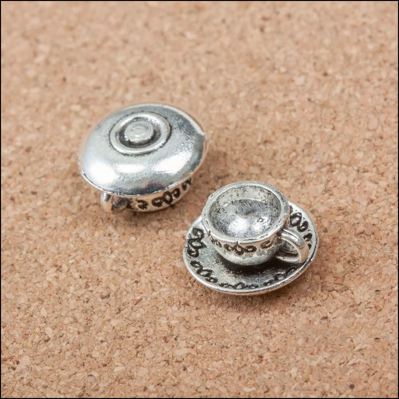 

Factory price 8 Pieces/Lot 7mm*14mm Antique Silver plated coffee cup charm diy handemade craft For Jewelry Making