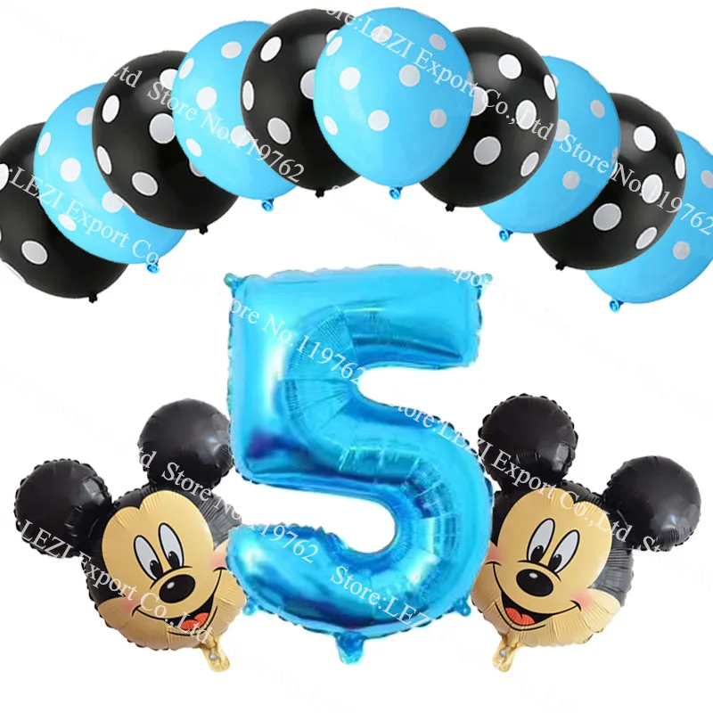 Мальчик 4 5 6 7 8 9 лет фольгированный шар Микки синий номер тематическая вечеринка на день рождения Декор шар точка латексные шары baby Shower 13 шт - Цвет: set 5 B