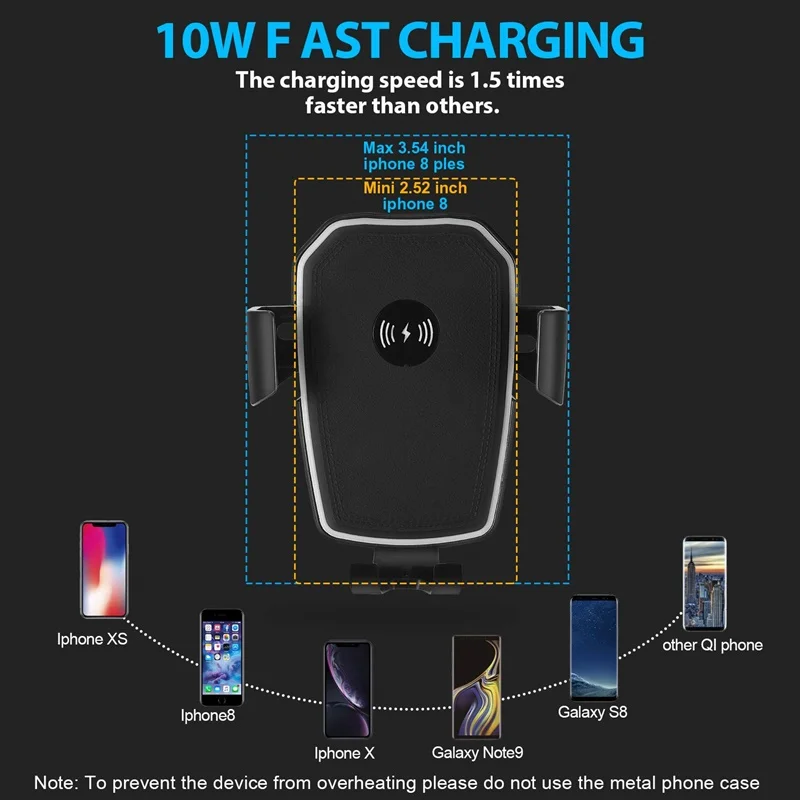 Tongdaytech Led Автомобильное Qi Быстрое беспроводное зарядное устройство Держатель для Iphone XS XR X 8 11 в авто подставка для huawei mate 20 Pro P30 Pro Xiaomi