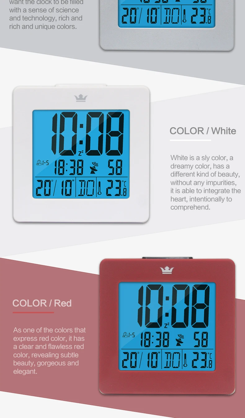 DCF радио управление цифровые часы с голубой подсветкой время день месяц неделя температура ЖК-экран Повтор Будильник спальня