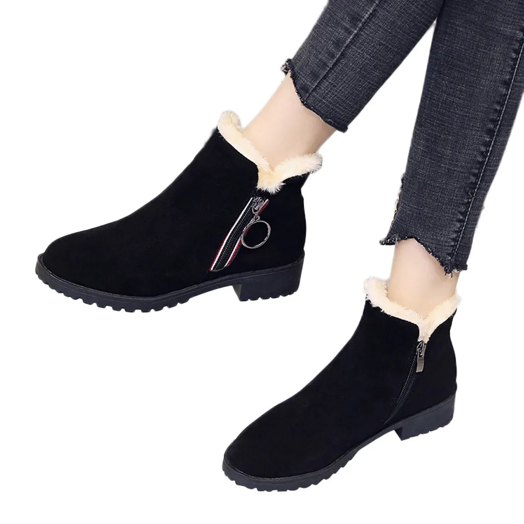 SAGACE/Женские однотонные теплые зимние ботинки из замши на высоком квадратном каблуке на молнии зимние ботинки из замши с круглым носком