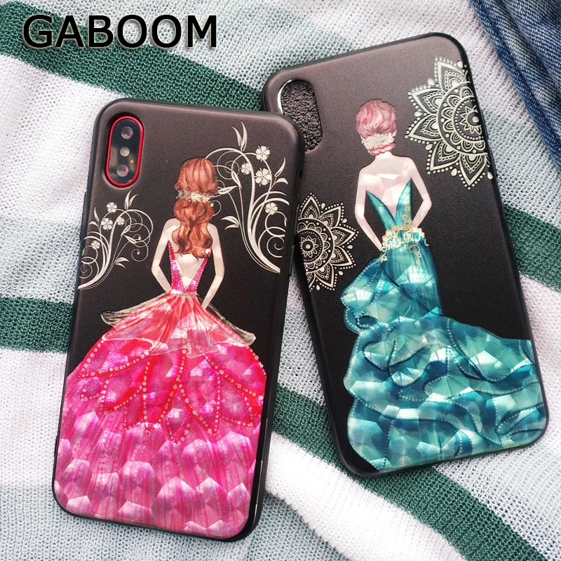 GABOOM чехол для телефона iPhone 7 Bling 6 6s плюс 8 X рельеф красивое платье девочек