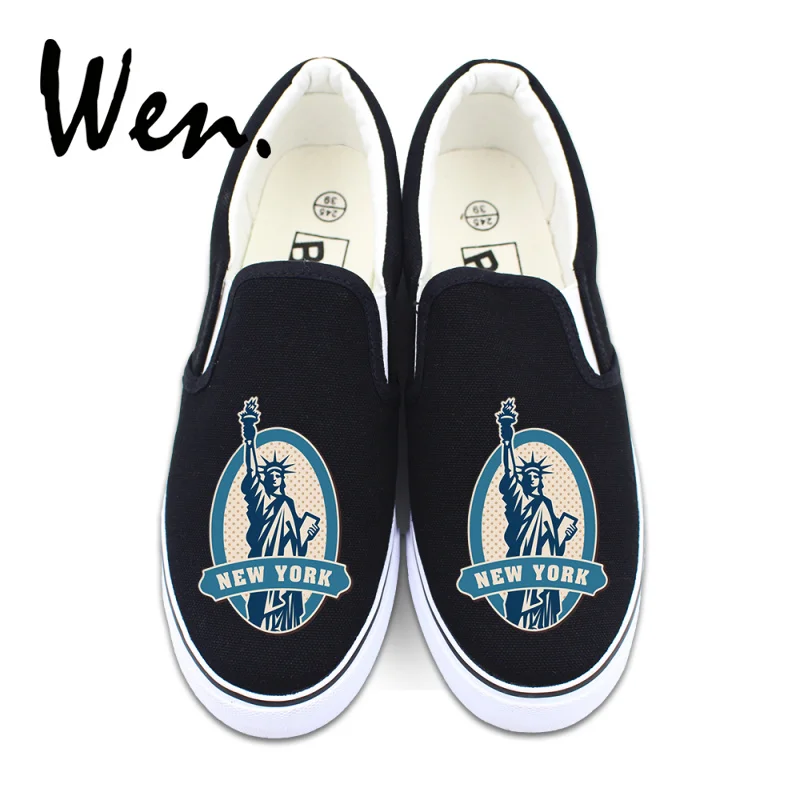 

Wen Low Ankle Slip-on Woman Vulcanize Shoes New York Statue of Liberty Postmark Design Shallow Mouth Canvas Sneakers Plimsolls