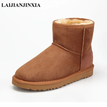 

LAIJIANJINXIA Top Quality New Arrival 100% Genuine Sheepskin Leather Snow Boots Winter Classic Comfortable Fur Wool Women Boots