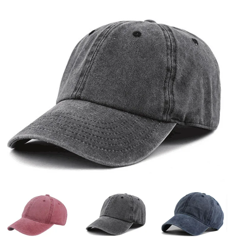 

Unisex Vintage Washed Cotton Baseball Cap Adjustable Dad-Hat 100% Cotton 6 Panel Snapback cap High quality Solid Casual Cap