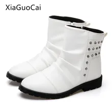 Белые Брендовые мужские ботинки до середины икры осенние мужские ботинки из искусственной кожи с заклепками Высококачественная обувь со складками X983 35
