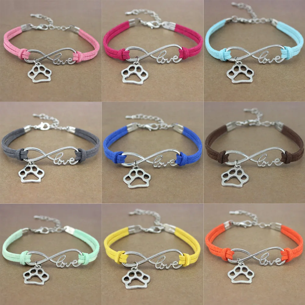 Bracelet Jewelry Dog Paws Best Friends Heart Unicorn Animal Infinity Love Charm Bracelets Women Men Girl Boy Unisex Gift 20 Colors