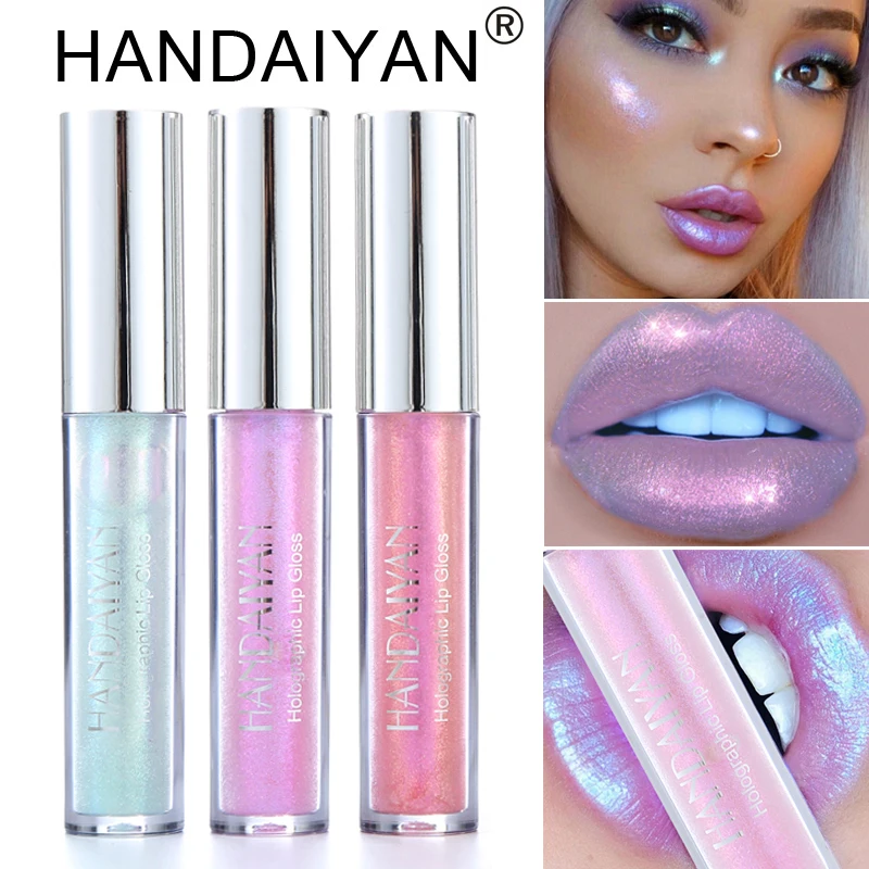 

HANDAIYAN Glitter Lipstick Liquid Crystal Shine Lip Gloss Laser Holographic Lip Tint Tattoo Nude Pigment Satin Beauty Cosmetics