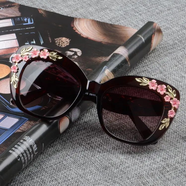 Кошачий глаз Роскошные Королева большие солнцезащитные очки для женщин Роза цветок винтаж девушки Oculos De Sol фирменный дизайн женские солнцезащитные очки