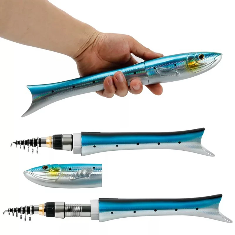 Portable Pocket Telescopic Mini Fishing Pole Fish shape fishing rod Shape Folded Fishing Rods