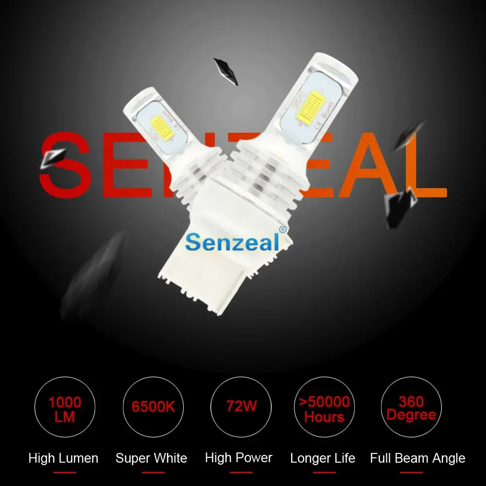 SENZEAL 2 шт. 72W фары для T20 7440 Автомобильный светодиодный CSP 3570 1000Lm W21W Фары заднего хода 12-24V Авто лампы автомобиля указатели поворота с резервным копированием светодиодный лампы - Испускаемый цвет: white