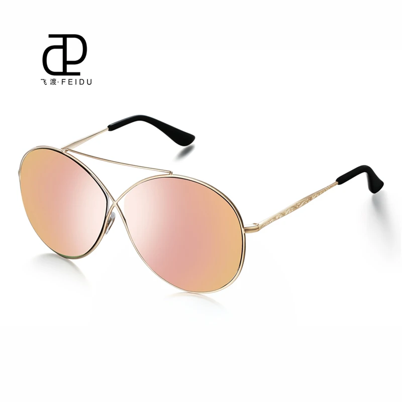 FEIDU новые модные женские туфли Солнцезащитные очки для женщин Брендовая Дизайнерская обувь из металла Рамки зеркальное покрытие Защита от солнца Очки женский Винтаж очки дамы с случае - Цвет линз: Pink