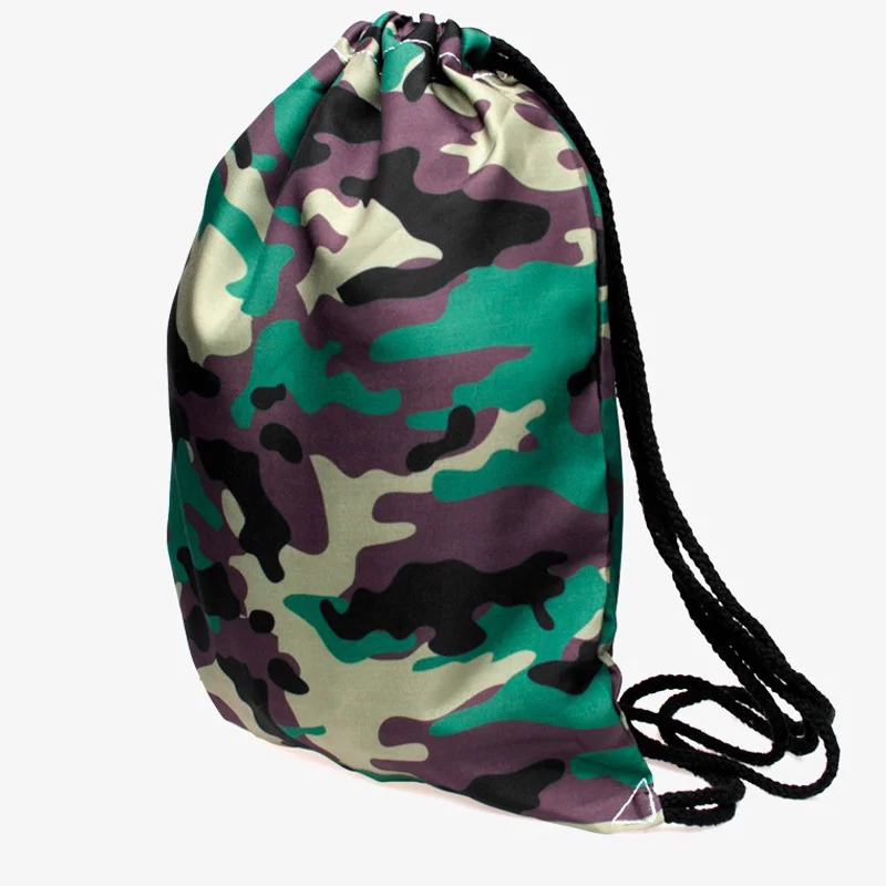 

Drawstring Bags Women Camouflage Printed Drawstring Backpack bag 3DVintage College Students School Backpack Girls Female Sack Ba