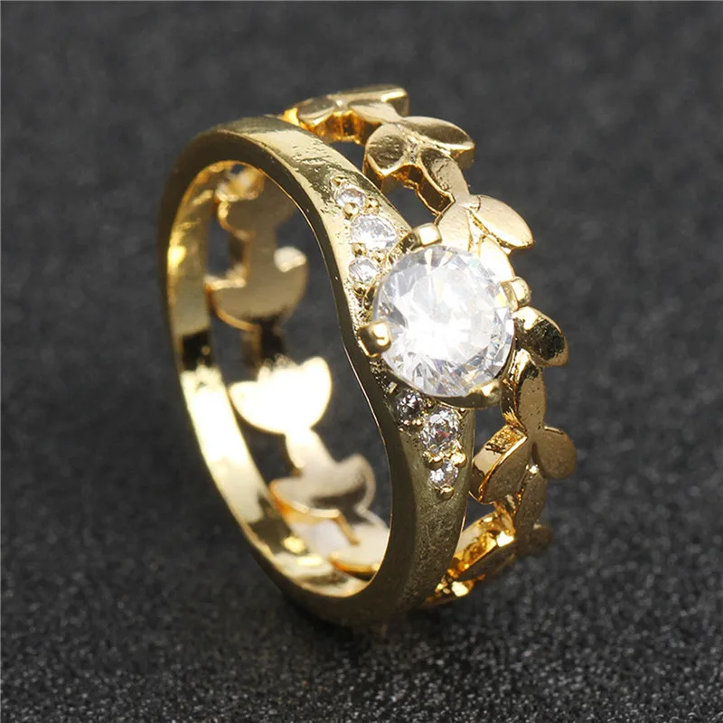 GS Rings Set For Couple Lover Gold Color Simple Design Leaf Ring Men Fashion Engagement Wedding Rings For Women Jewelry 2018 G5
