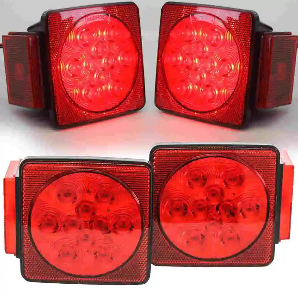 

12V Submersible Square Led Trailer Light Kit,Red White LED Stop Turn Tail License Brake Running Light kit for Trailers Truck
