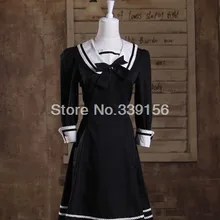 Традиционные черные платья для девочек в стиле Лолиты с рукавом три четверти и матросским воротником
