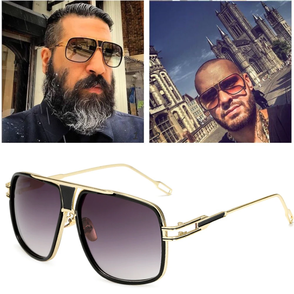 

18K Gold Plated Square Men Sunglasses Women Couple Flat Top Luxury Brand Design Ladies Sun Glasses