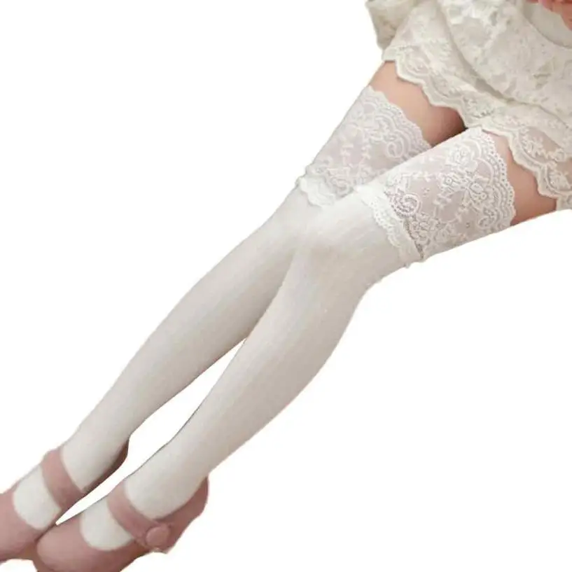 Зимние гетры выше колена для женщин и девочек; мягкие хлопковые кружевные легкие носки; Calcetines; высокие носки до бедра; medias - Цвет: Белый