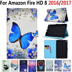 Бабочка магнит сна Авто Pu кожаный чехол для Amazon Fire HD 8/HD8 2016/2017 6th /7th поколения 8,0 "с Stylus