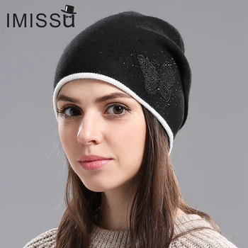 Women's Winter Wool Skullies Casual Beanie with Butterfly Pattern 2