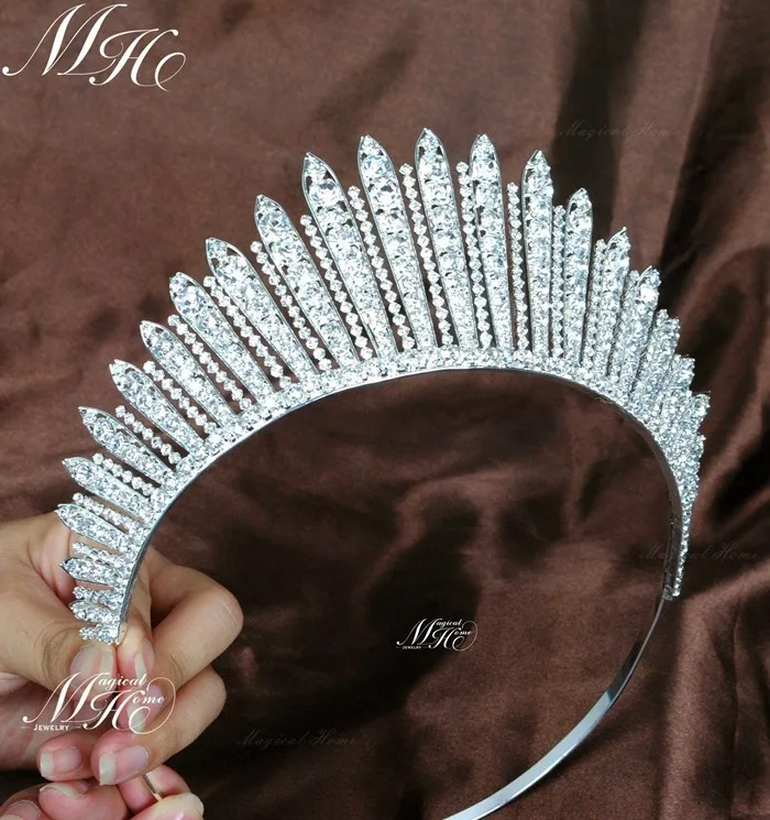 Фантастические свадебная тиара прозрачные хрустальные стразы головках ручной работы серебряный ободок для волос для костюмированного бала, вечерние аксессуары для невест
