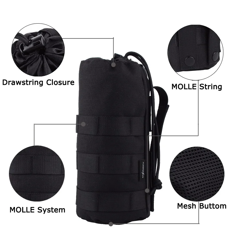 1000D Тактический чехол для бутылки воды военная система Molle сумка для бутылки для рюкзака жилет для выживания путешествия Кемпинг Велоспорт держатель наборы - Цвет: Black