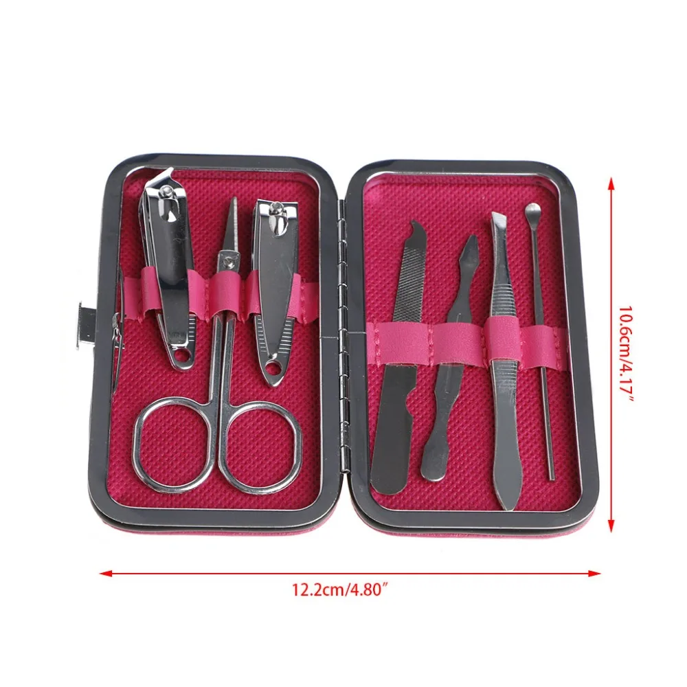 Conjunto de Cuidados Inoxidável com Caixa Portátil Unha Clipper Manicure Beleza Aço Rosa - Verde Amarelo Vermelho Quente Laranja 7 Pcs 3 rosa verde amarelo vermelho rosa quente laranja