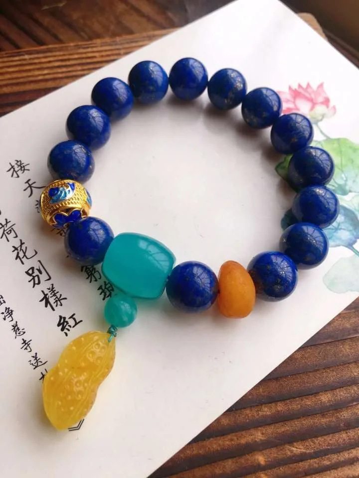 

11.2mm Natural Lapis Lazuli Gemstone Bracelet With Pendant Bless For Woman Female Men Gift Crystal Stretch AAAAA Drop Shipping