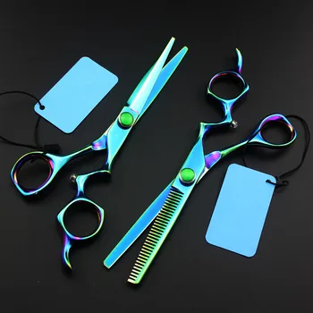 

professional Japan 440c 6 '' green gem hair scissors haircut cutting barber makas scissor thinning shears hairdressing scissors