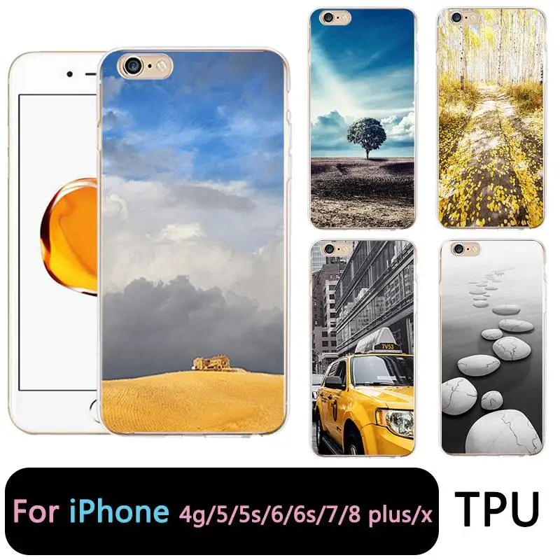 QMSWEI TPU прозрачный телефон чехол для iPhone 6G 6s 7 8 plus x мягкий вид дерево небо облако 4 5se