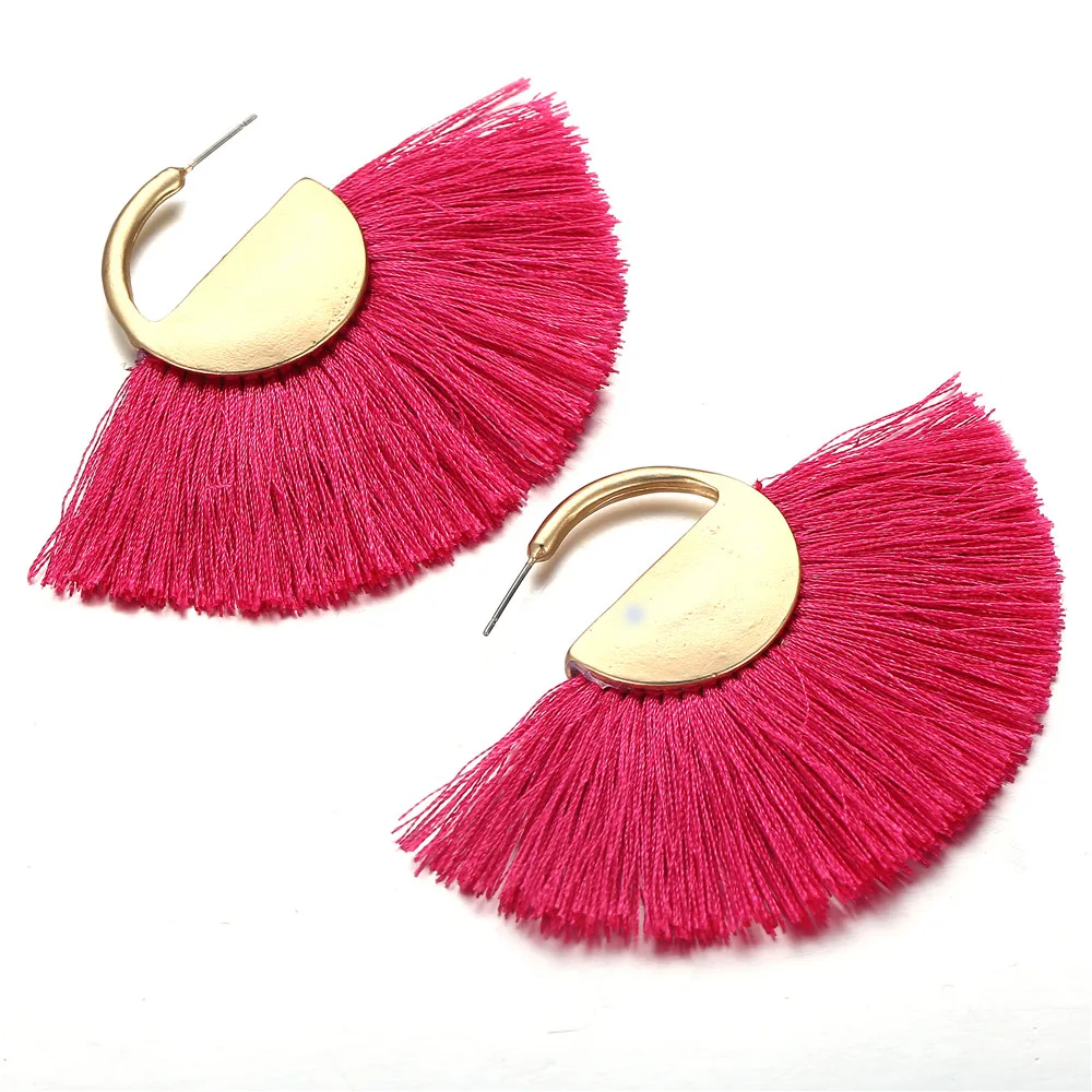 Fashion 2018 Sector Tassel Earrings For Women Gold Color Drop Earring Yellow Red Blue White Bijoux Femme Statement Jewelry New