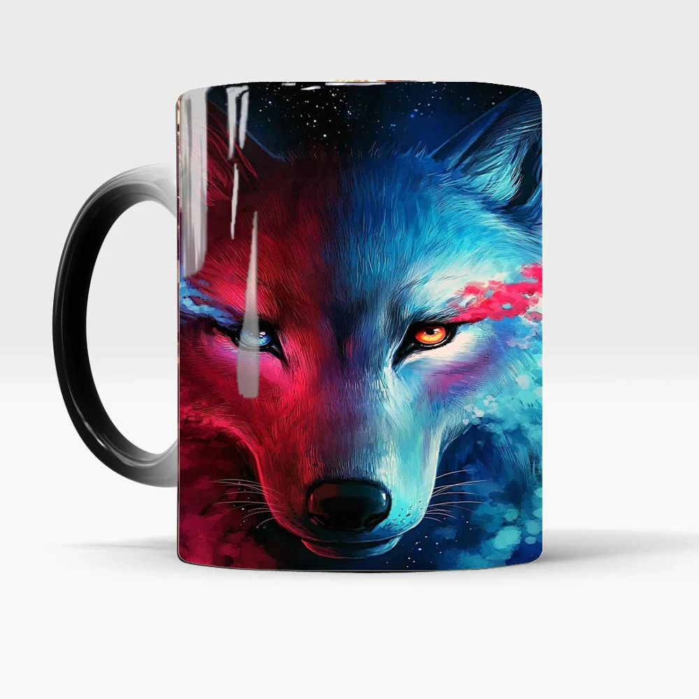 

Magic Wolf Mug Moon Wolf King Coffee Mugs Cup 11oz Color Changed Mug Heat Sensitive Tea Cup Coffee Mug Gift Mug Drop Shipping