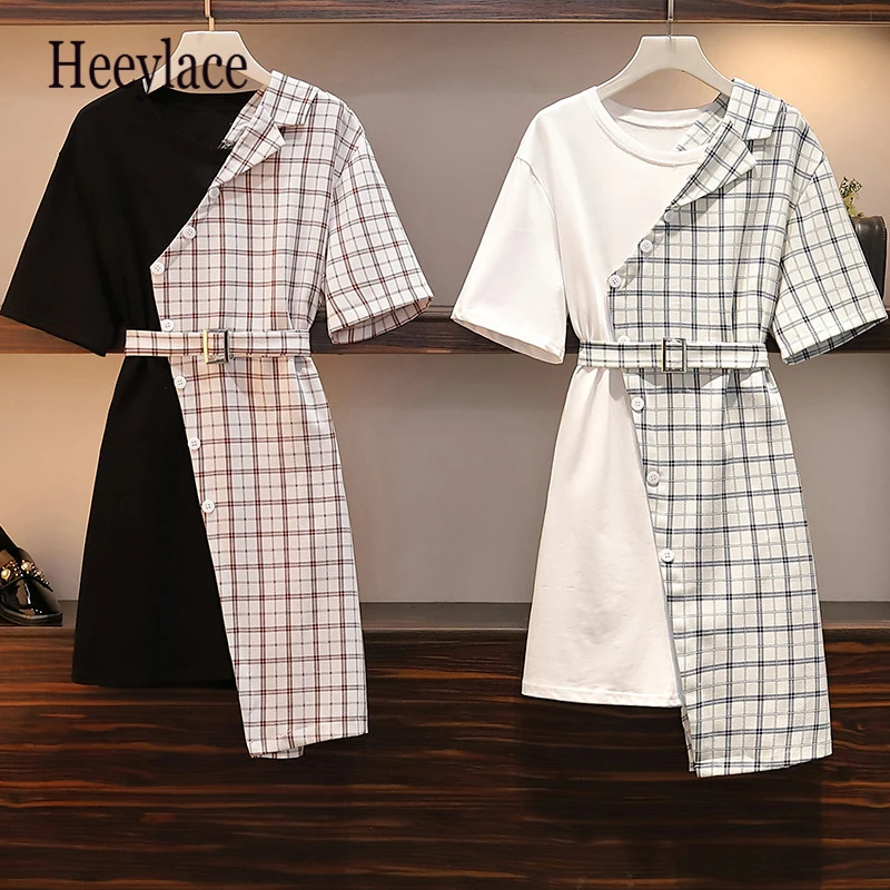 

Plus Size 2019 Vintage Stripe patchwork Midi Dress Women Elegant Sash Tie Up Office Dresses Female Summer Streetwear Sundresses