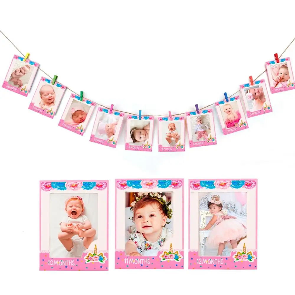 

QIFU 12 Months Photo Banner Baby Girl First Birthday Party Decorations Baby Photo Frame Party Home Decor 1 year 1st Birthday Boy
