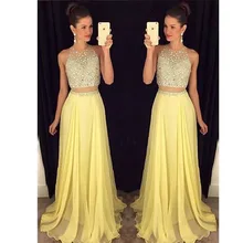 Vestido longo de renda perlen strass partei graduation dresses 2 stück prom kleider gelb lange abend dress