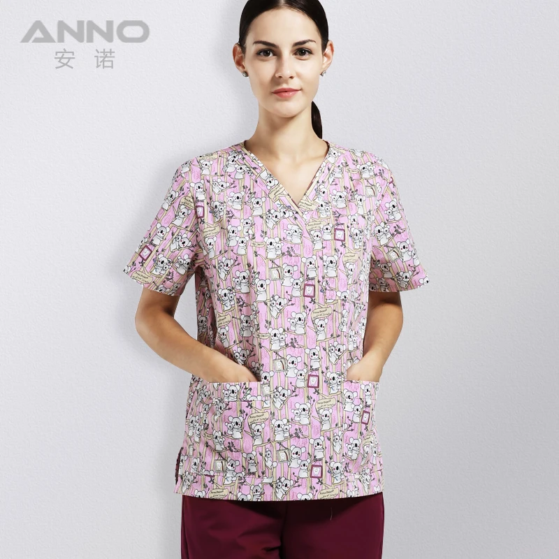 

Cute Pink Bear Koala Doctor Nurse Medical Uniform Hospital&Beauty Salon&Pet Hospital Gowns Wash Clothes with Surgical Cap/hat
