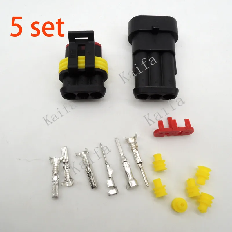 5 conjuntos Kit 3 Pin Way Fio Elétrico Impermeável Conector para carro automotivo com registrado.