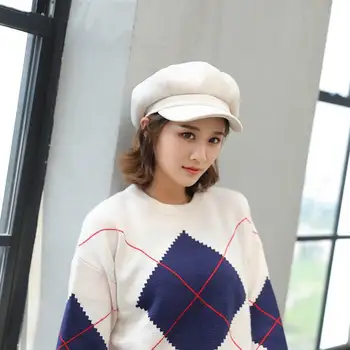 

Kagenmo Fashion Female Octagonal Cap Autumn And Winter All-Match Women Hat Short Birm Visor Girl Friend New Year Gift