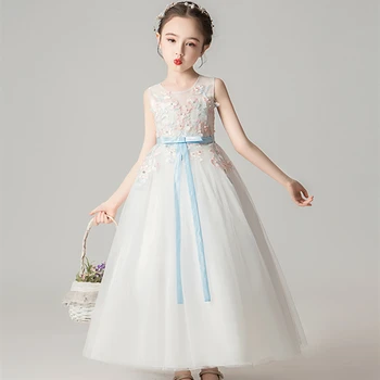 

Girl Long Lace Applique Wedding Princess Dress Teens Girls Elegant Christmas Dress Flower Girl First Communion Party Dress