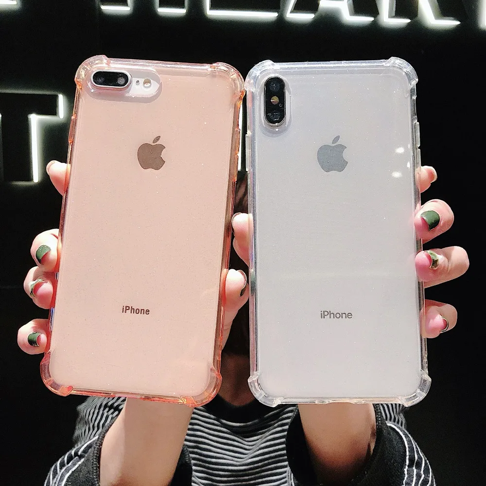 

Deluxe simple solid color flash phone case for iPhone 8 7 6 6S Plus transparent protection back case for iPhone X XS Max XR case